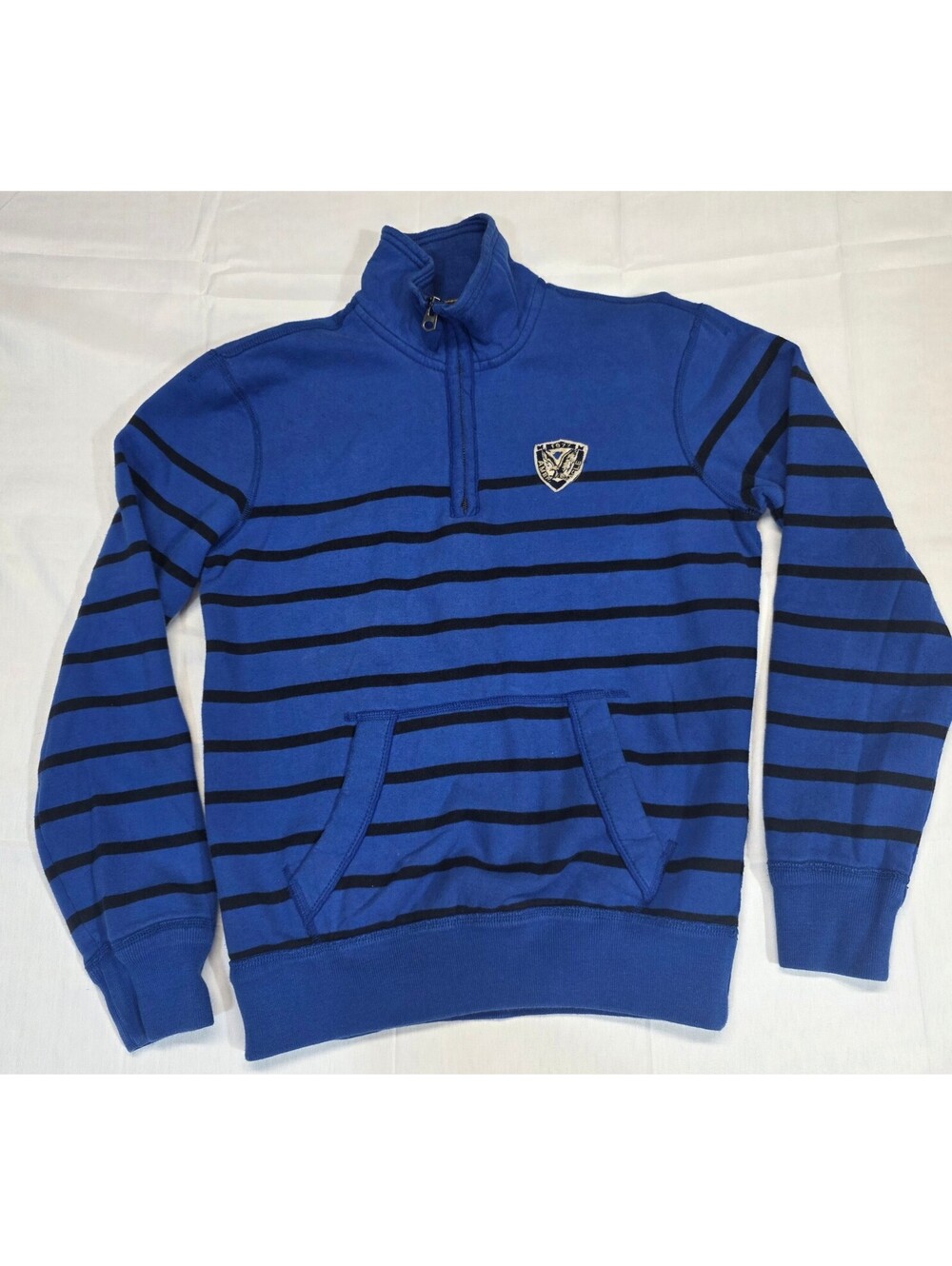 American Eagle Outfitters Men's XS Blue and Black Striped Quarter-Zip Sweatshirt